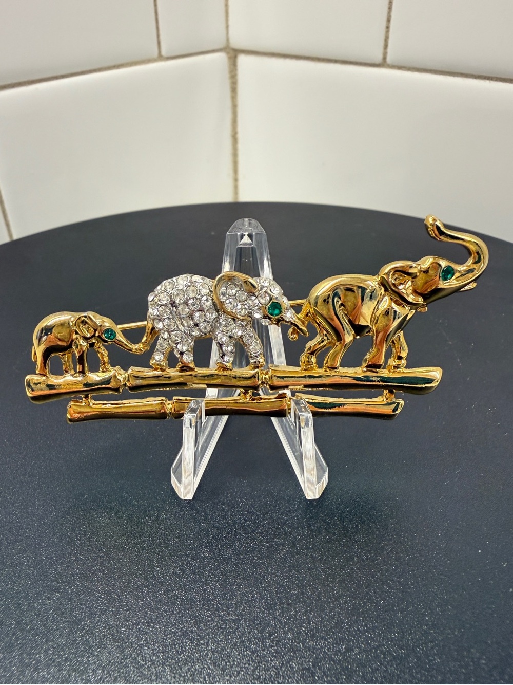 Elephant Family Brooch with Crystal Detail